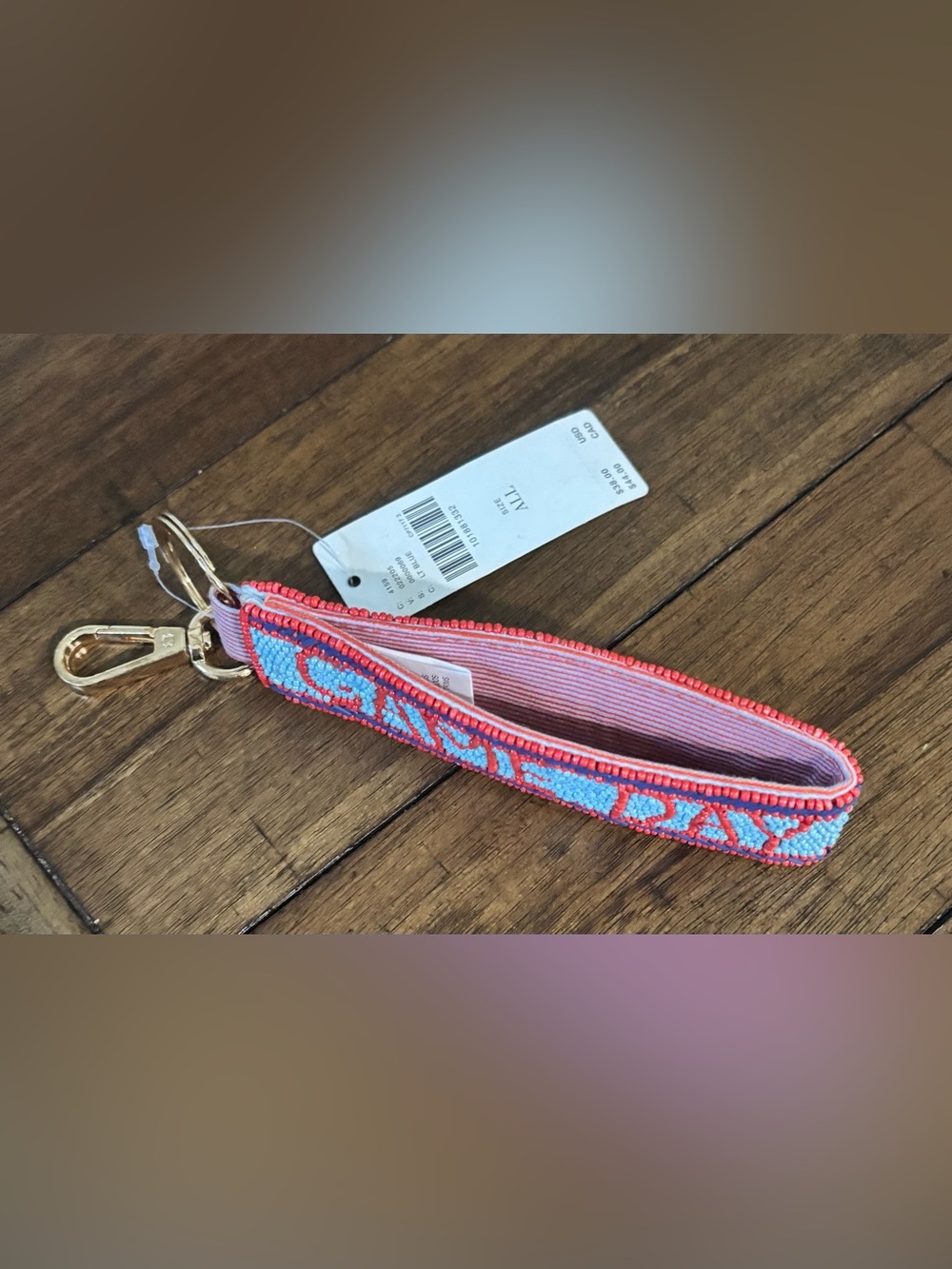 Anthropologie Beaded Game Day Bag Charm Keychain Light Blue Multi-Color NWT - Picture 3 of 3